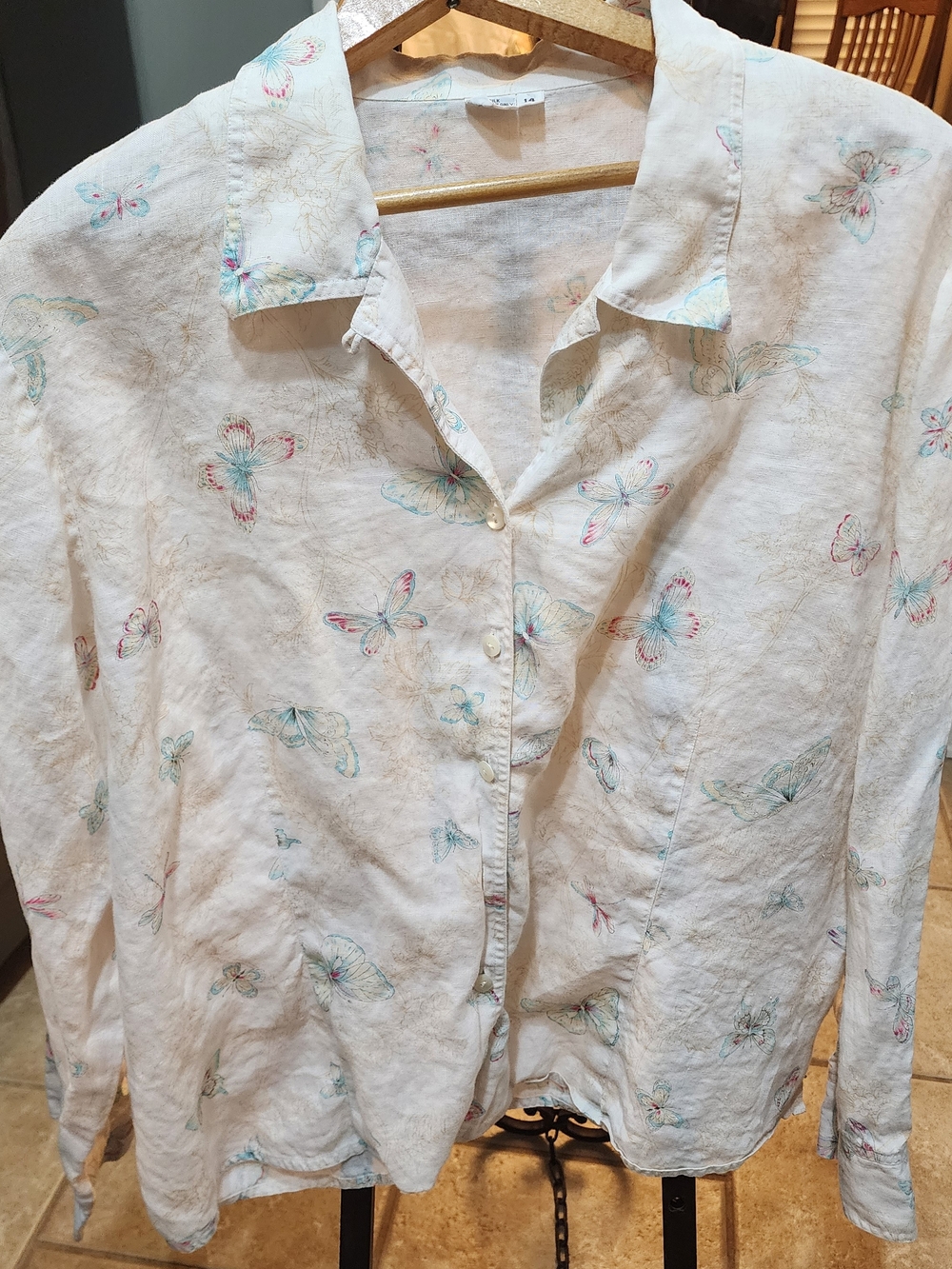 Vintage 100% Raw Silk Butterfly & Dragonfly Blouse - Size 14 (Made in Hong Kong)